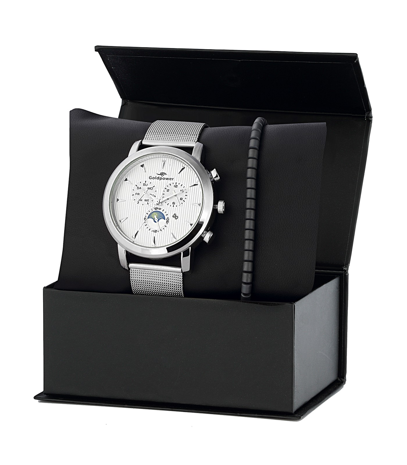 Forentina Erkek Gri Metal Kol Saati Bileklik Kombin Set PS3154