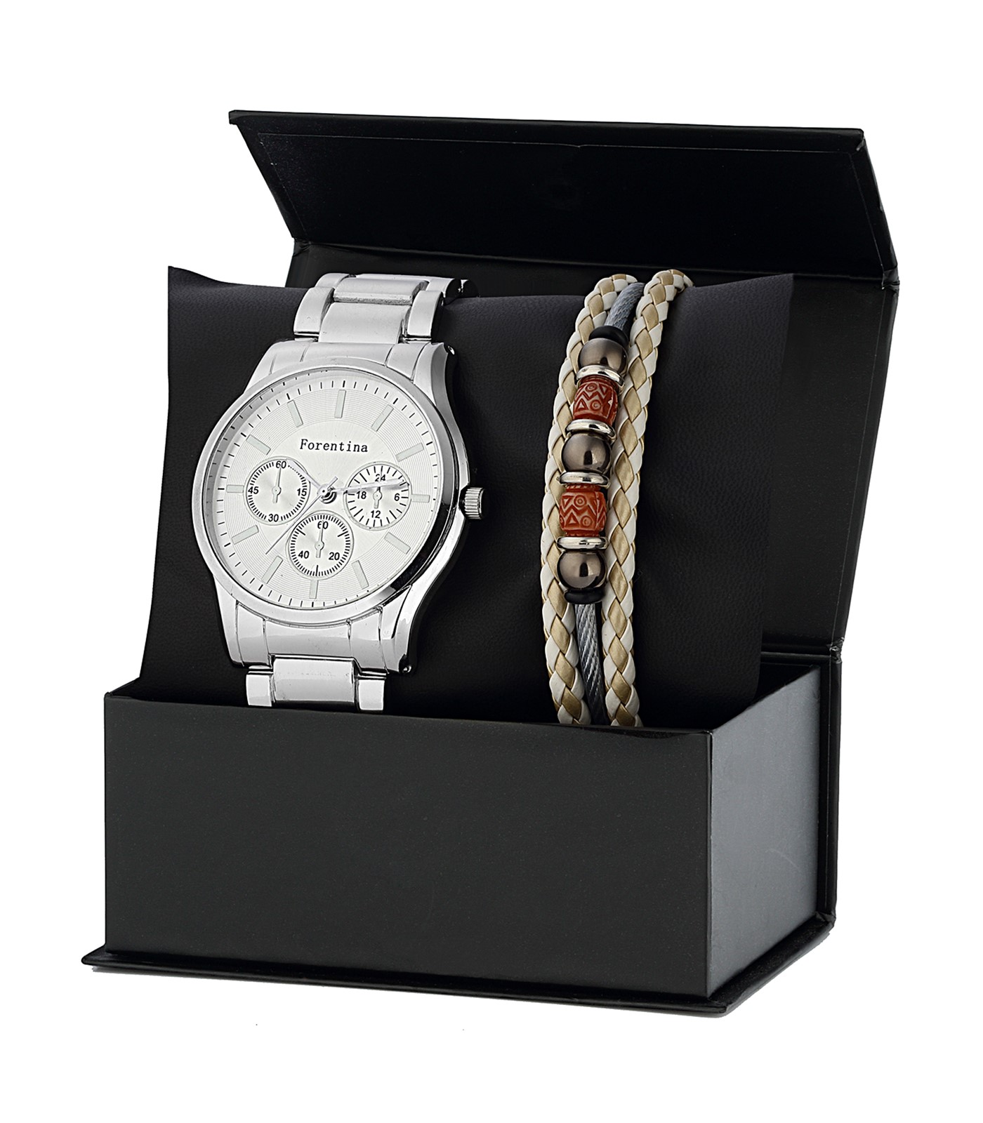 Forentina Erkek Metal Kol Saati Bileklik Kombin Set PS3155