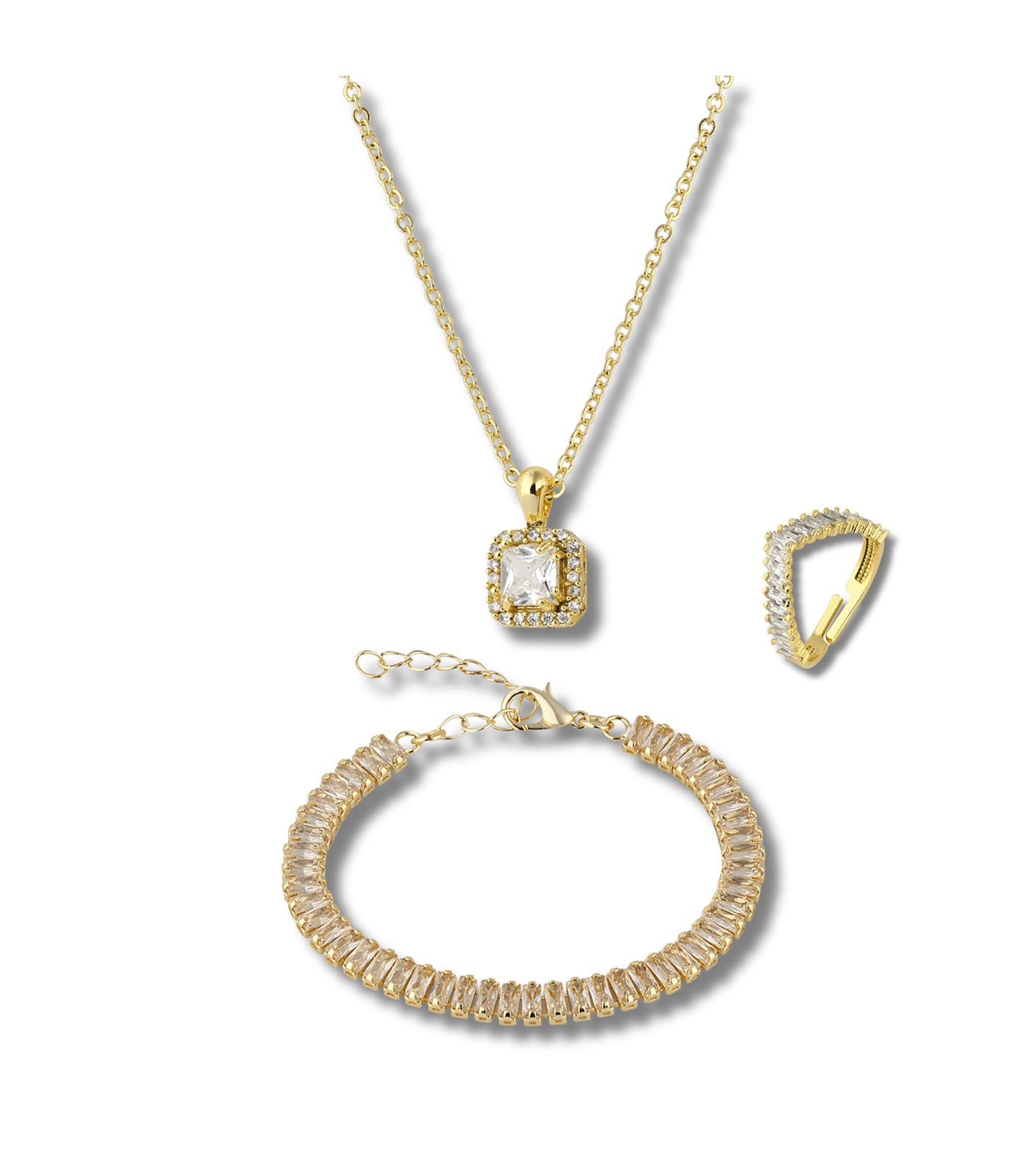 Forentina Altın Kaplama Baget Kolye Bileklik Yüzük Takı Seti PS3188