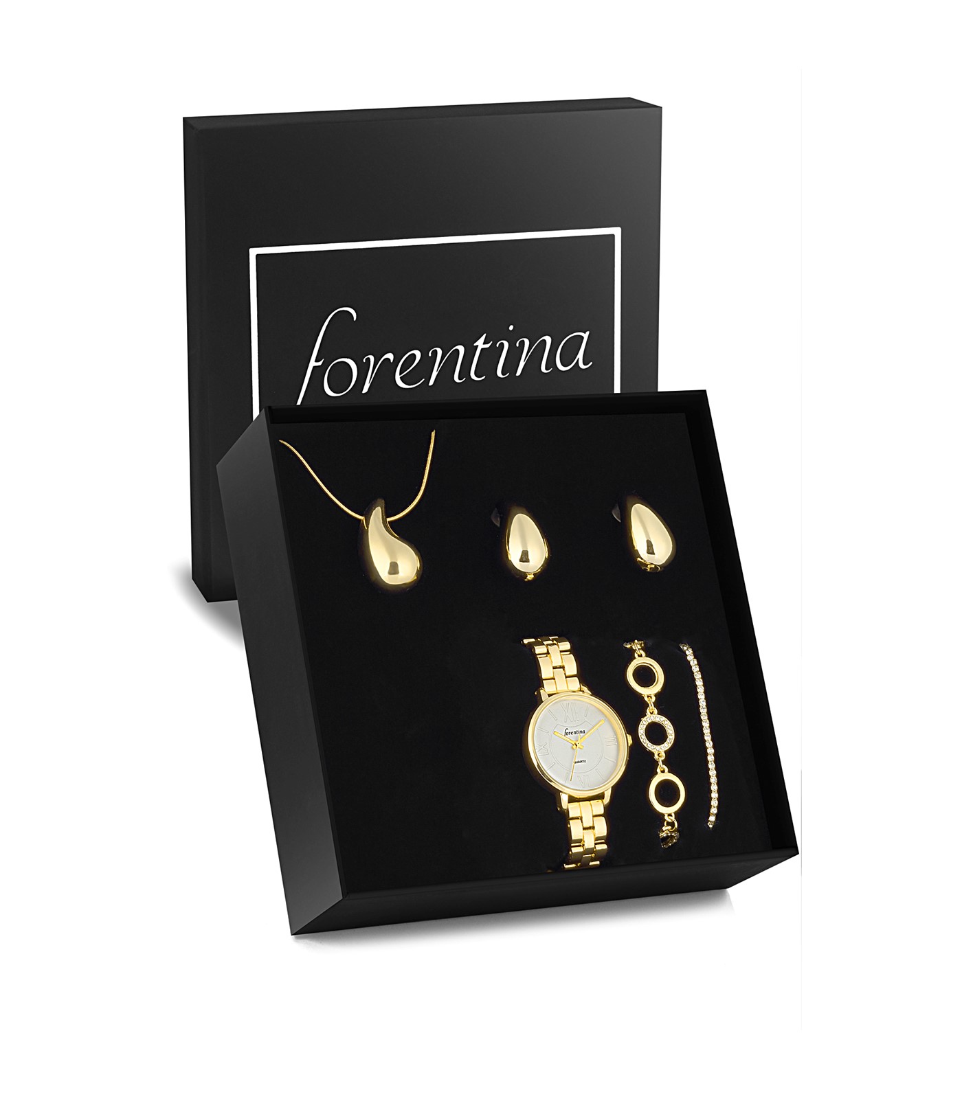 Forentina Altın Kaplama Kolye Küpe Bileklik Saat Hediye Set PS3191