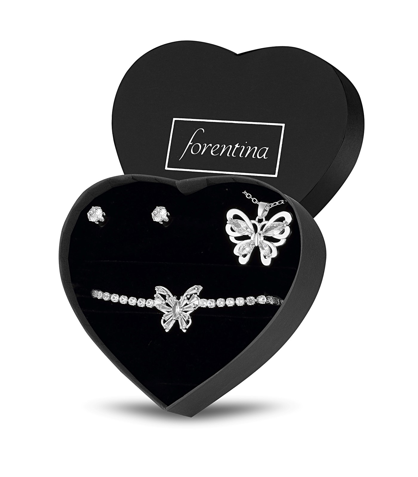 Forentina Gümüş Kaplama Kelebek Kolye Bileklik Küpe Hediye Set PS3202
