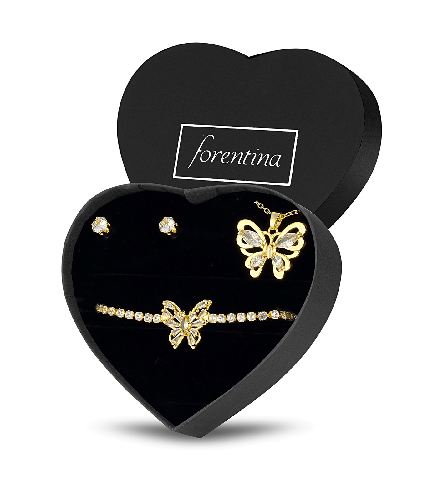 Forentina Altın Kaplama Kelebek Kolye Bileklik Küpe Hediye Set PS3203