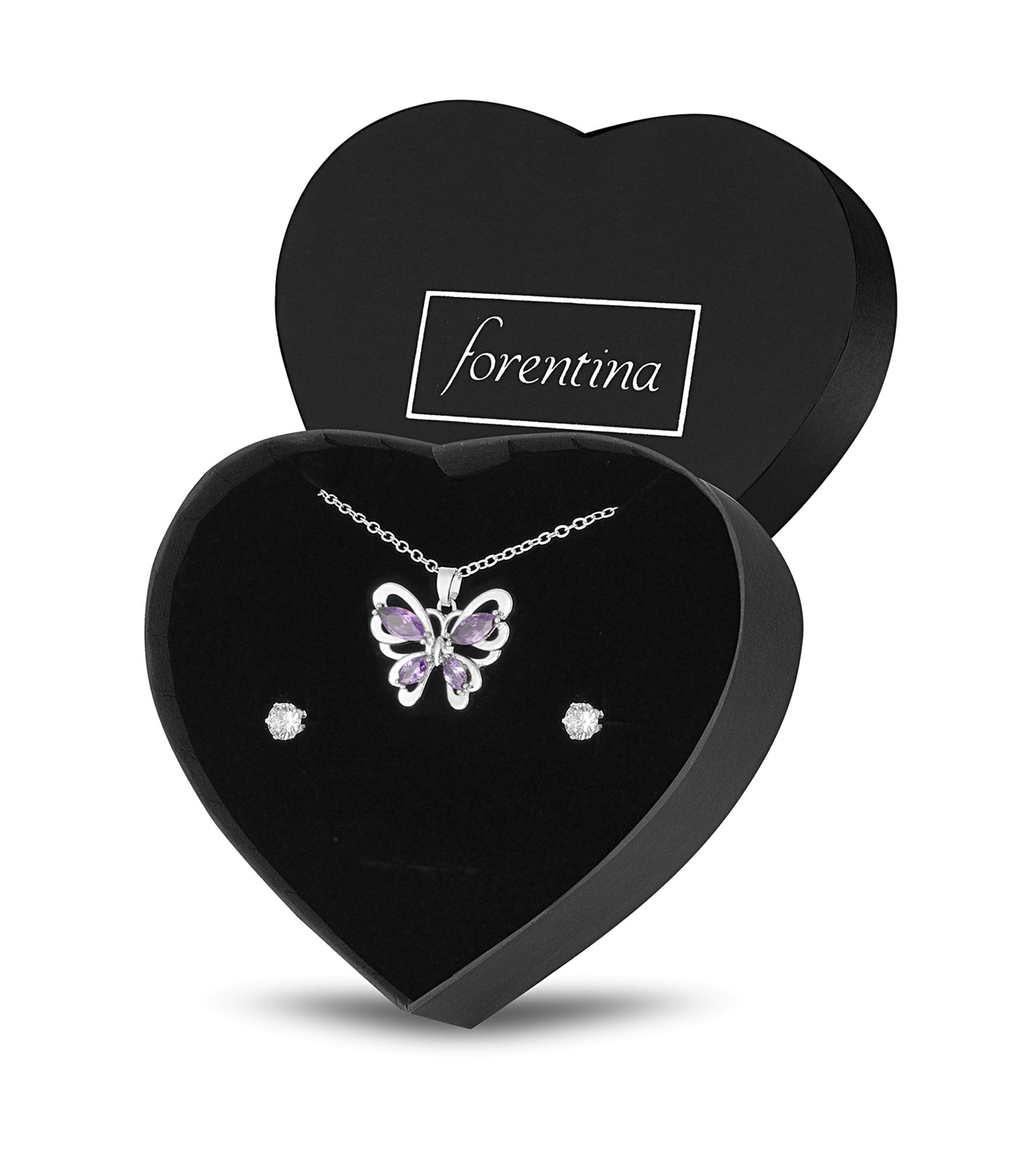 Forentina Gümüş Kaplama Mor Taşlı Kolye Tektaş Küpe PS3205