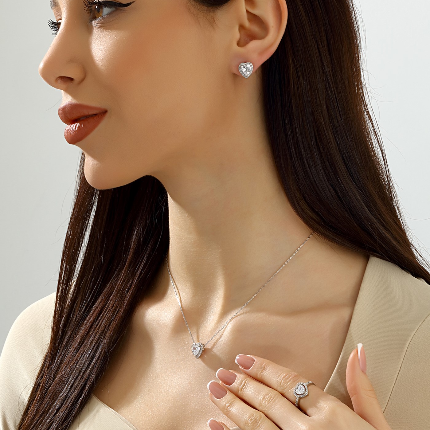 Forentina Gümüş Kaplama Kolye Küpe Bileklik Yüzük Saat Hediye Set PS3237