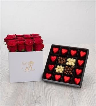 hediye çiçek kutuda çiçek makaronlu çiçek draje çikolata