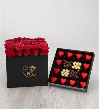 hediye çiçek kutuda çiçek makaronlu çiçek draje çikolata