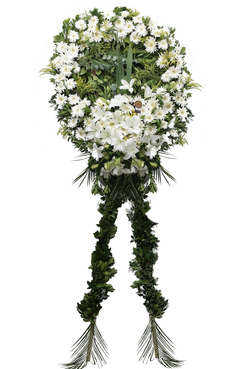 Gerbera-Lilyum Beyaz Tek Katlı Çelenk