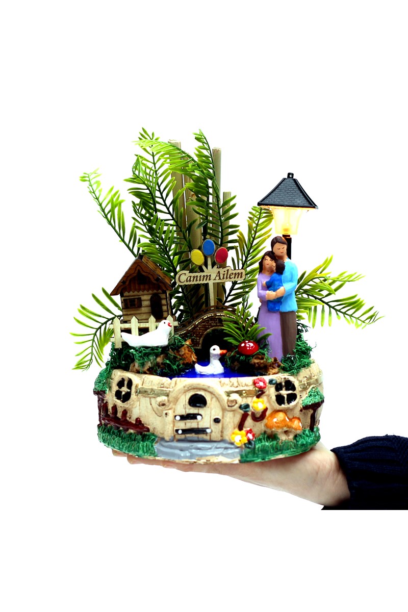 Kişiye Özel Işıklı Teraryum Mantar Saksı Canım Ailem