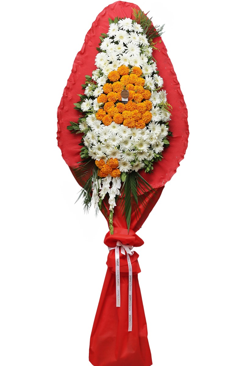 Beyaz Gerbera Ve Turuncu Cinya Çelenk
