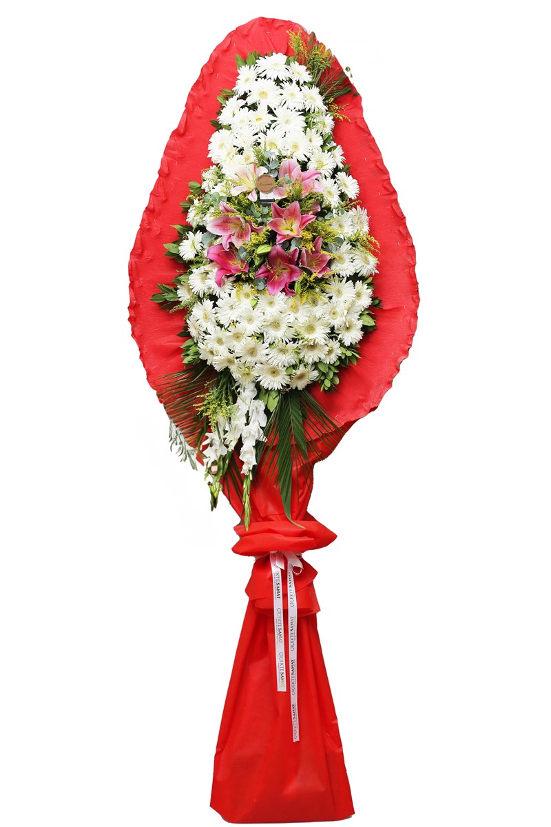 Beyaz Gerbera Ve Pembe Lilyum Çelenk