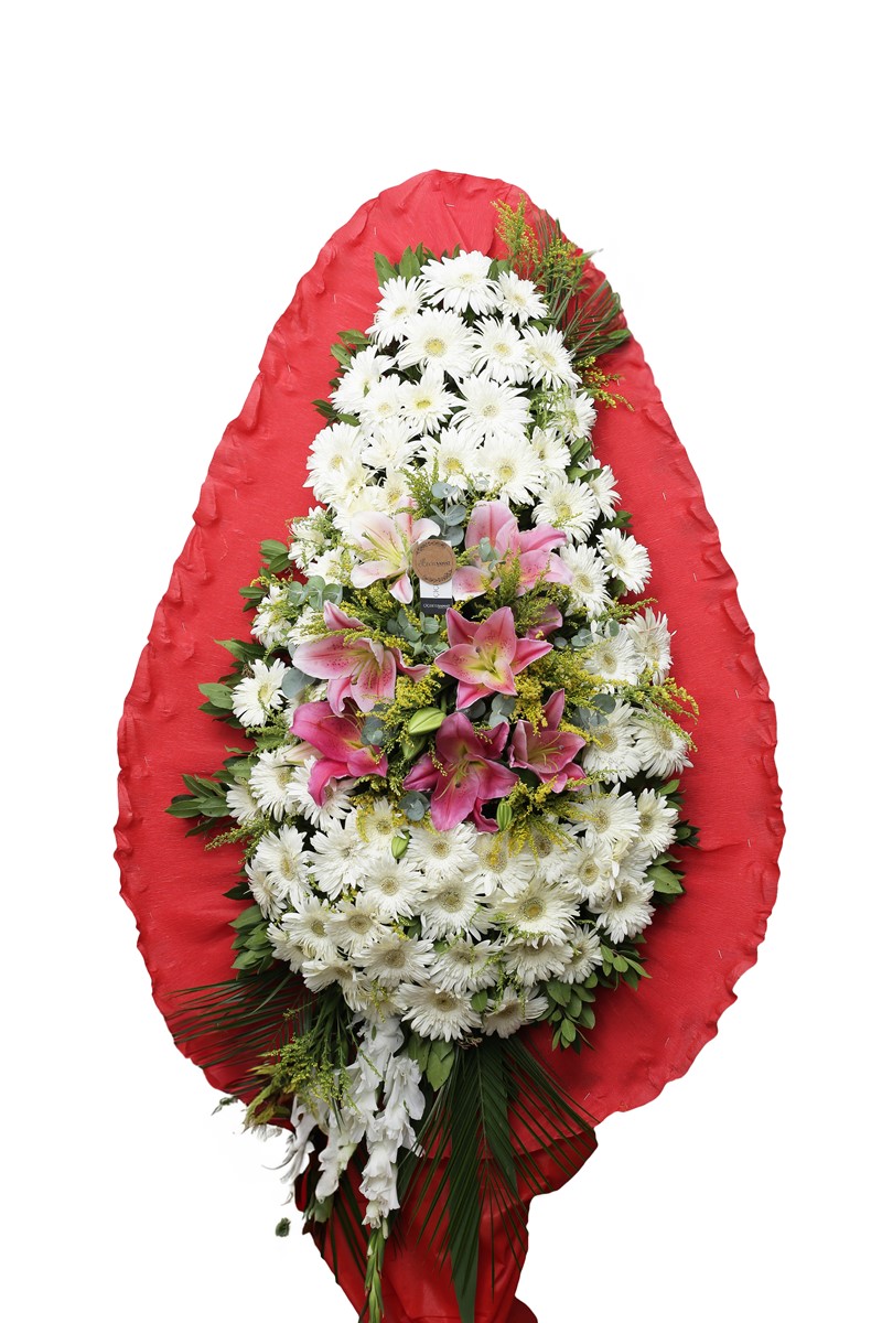 Beyaz Gerbera Ve Pembe Lilyum Çelenk