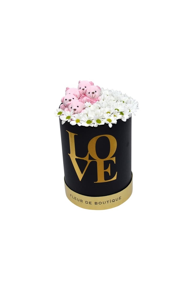 Large Love Kutu Beyaz Papatyalar Ve Sevimli Ayıcıklar
