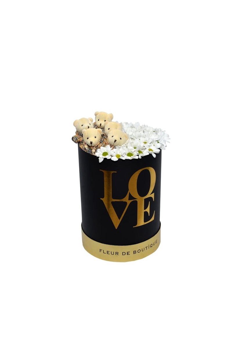 Large Love Kutuda Beyaz Papatyalar Ve Sevimli Ayıcıklar