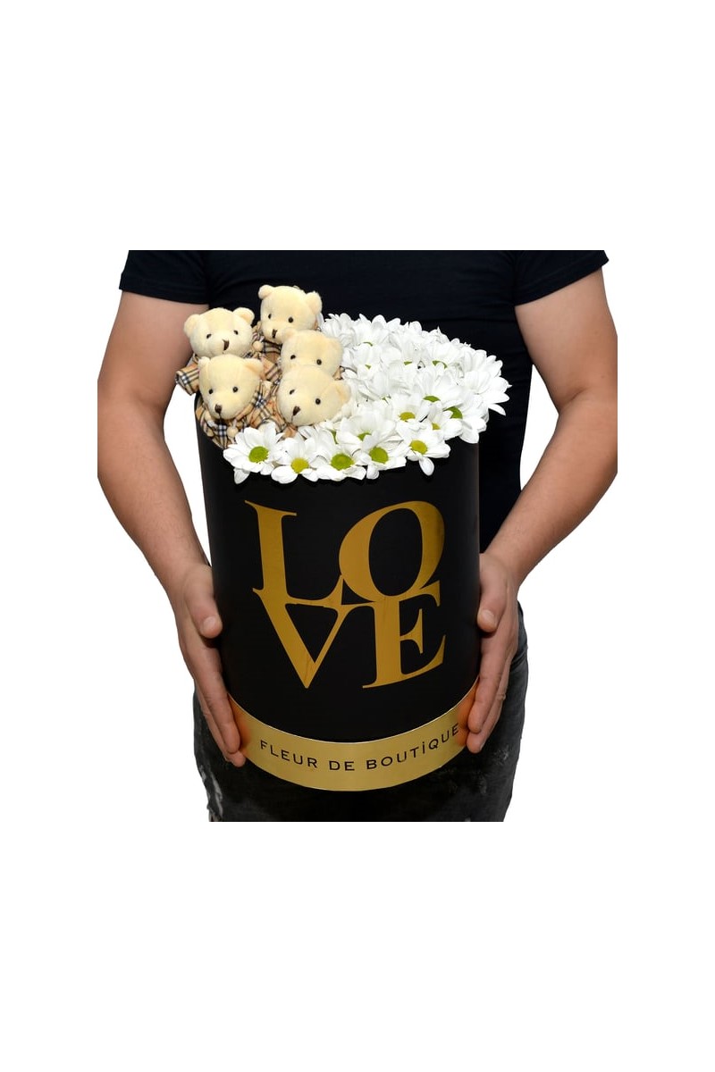 Large Love Kutuda Beyaz Papatyalar Ve Sevimli Ayıcıklar