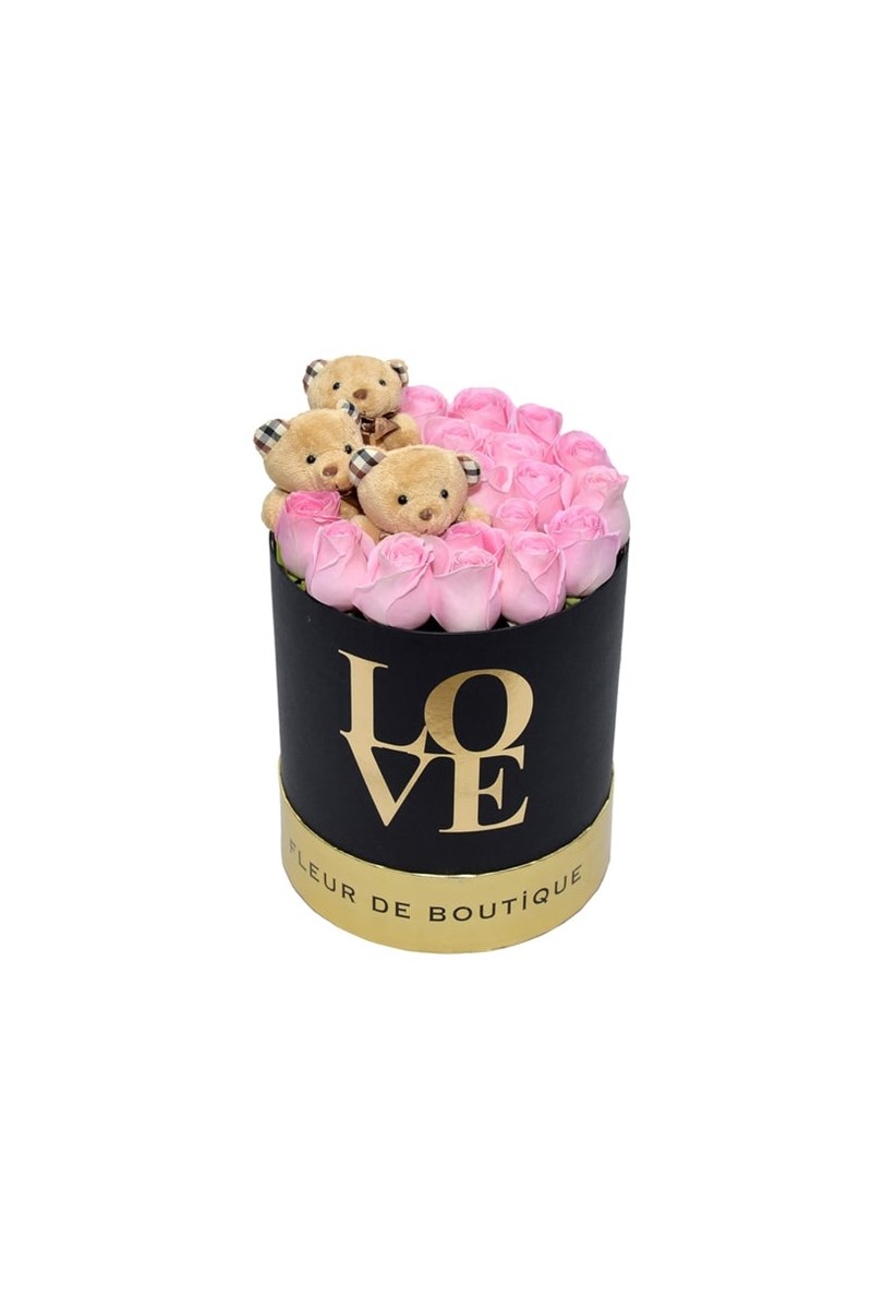Medium Love Kutu Pembe Güller Ve Sevimli Ayıcıklar