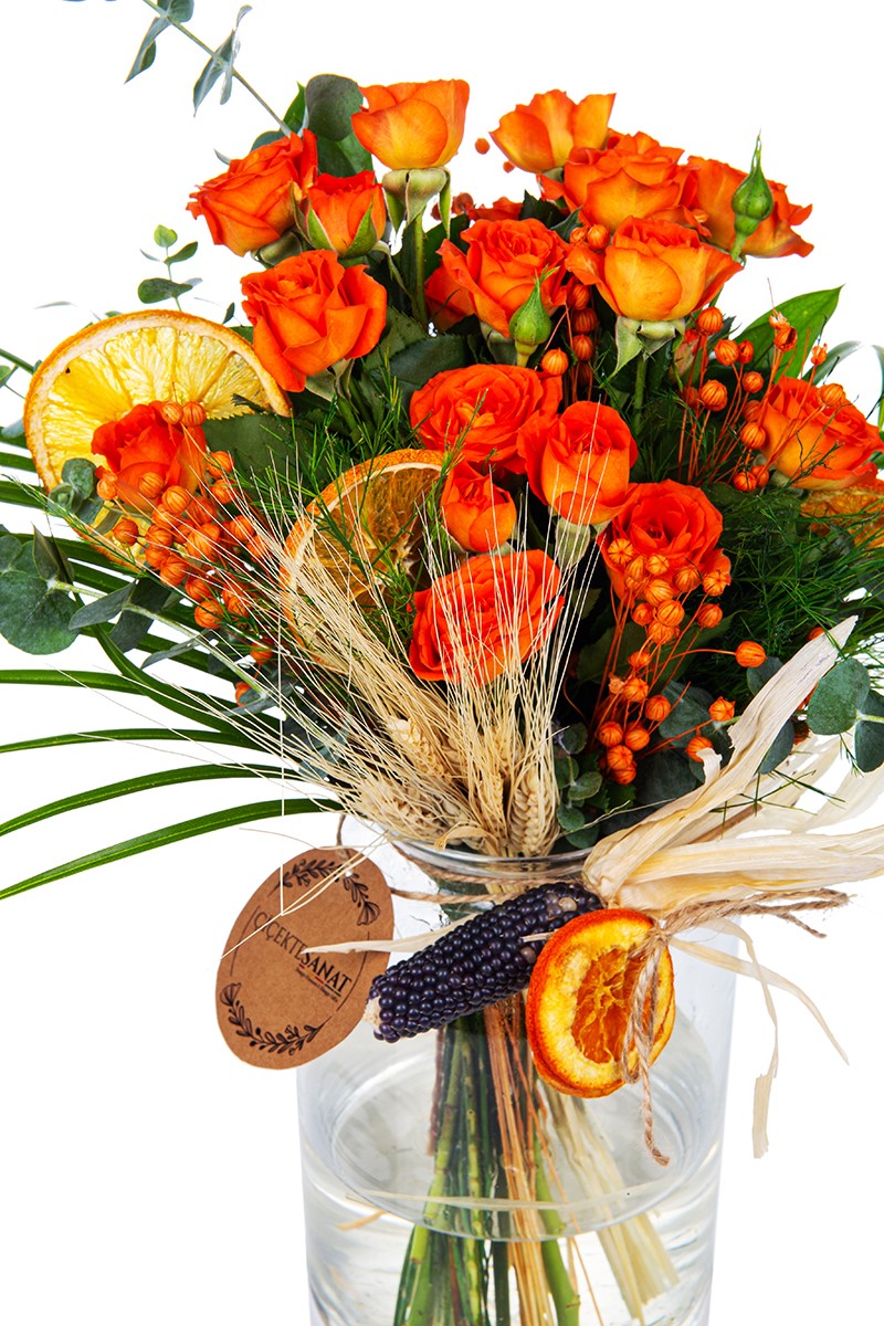Orange Roses İn Luxury Vase