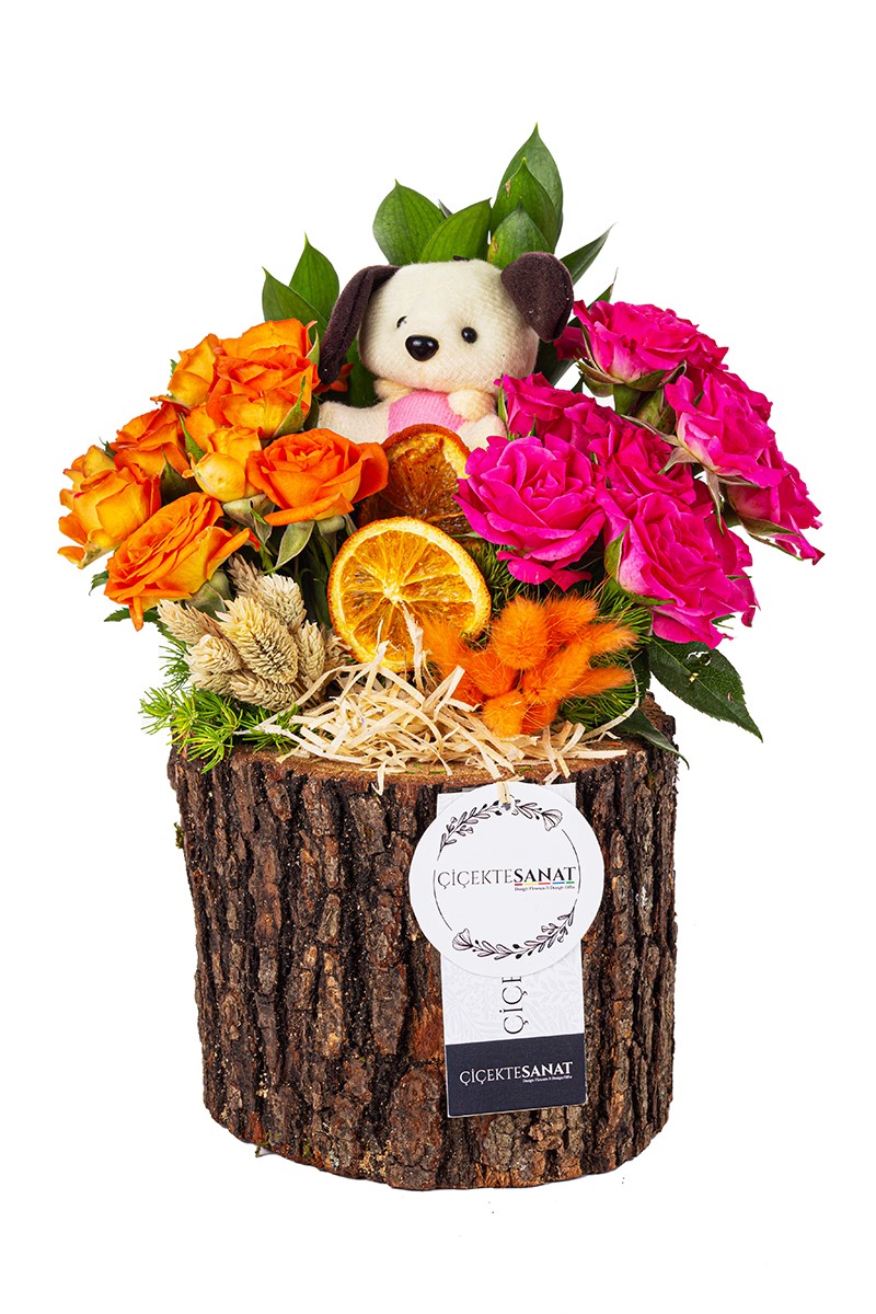Mixed Roses And Teddy Bear