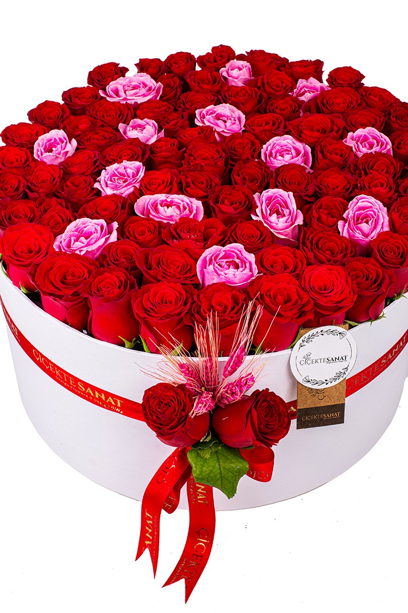 Whıte Box 101 Red & Pink Roses