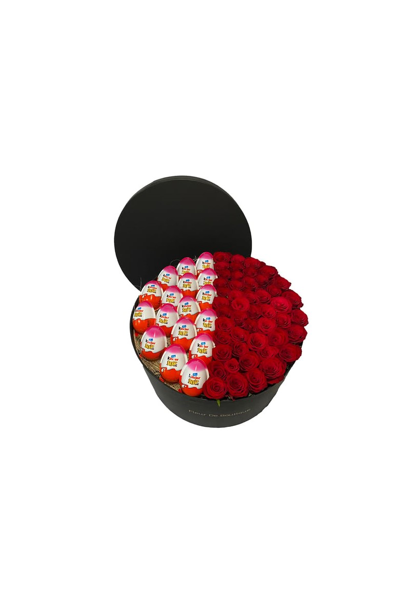XXL Silindir Kutuda Kırmızı Güller ve Kinder Joy